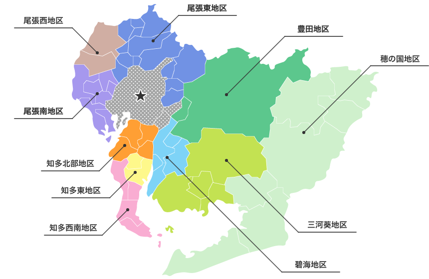 愛知県を10地区に分けた地図